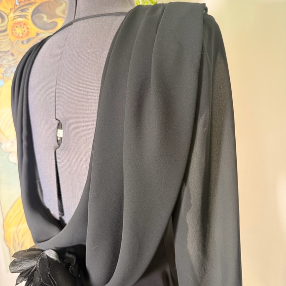 Women’s Vintage 80s Black Knee Length Backless Little Black Cocktail Dress - Picture 6 of 13